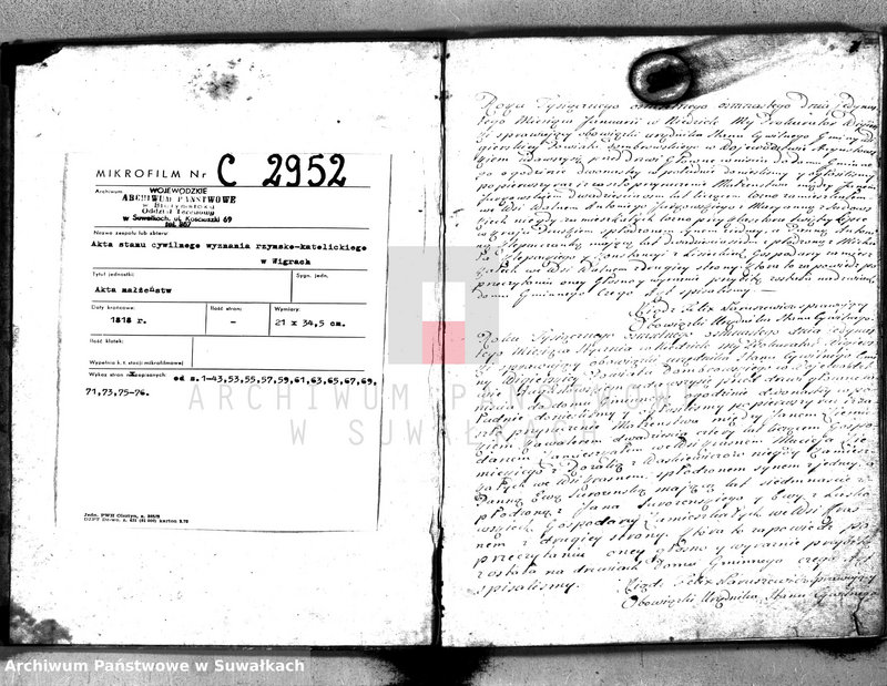 image.from.unit.number "Akta małżeństwa gminy wigierskiey od 1-go stycznia 1818 do dnia ostatniego grudnia tegoż roku 1818"