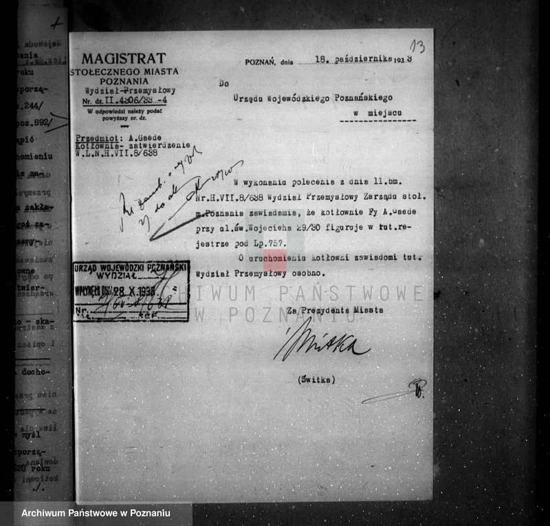 image.from.unit.number "Zatwierdzenie zakładu przemysłowego /urządzenia kotłowni/ Firmy Artur Gaede /fabryka wódek i likierów/ w Poznaniu"
