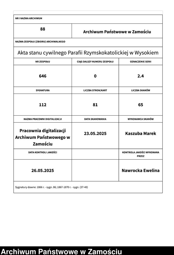 image.from.unit.number "Alegaty do ksiąg urodzeń, małżeństw i zgonów z lat 1866 – 1870"