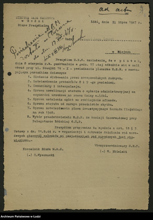 Obraz 7 z jednostki "Korespondencja [z Zarządem Miejskim; budżety, teksty przemówień]"