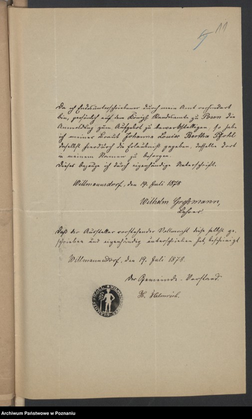 Obraz 13 z jednostki "Die von den Verlobten beigebrachten Urkunden zur Eheschliessung pro 1878"