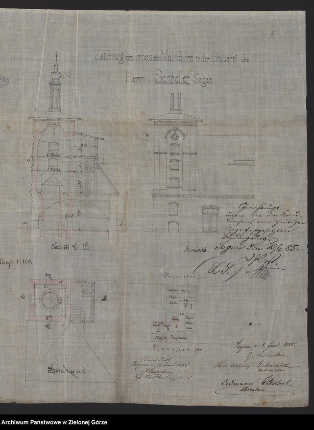 Obraz 7 z jednostki "Bahnhofstrasse 60. Bergschlösschen - Brauerei A.G. Umbau der Malzdarre in der Brauerei. H. Schneller."