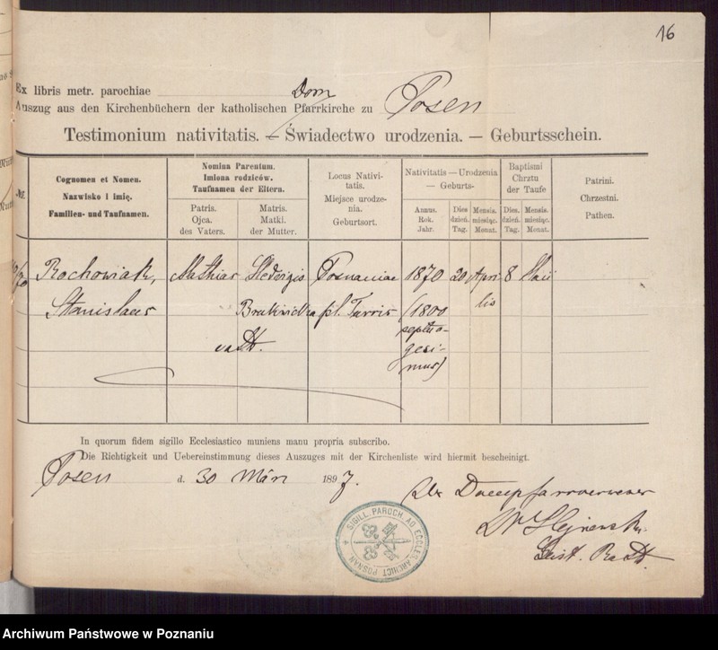 Obraz 18 z jednostki "Die von den Verlobten beigebrachten Urkunden zur Eheschliessung pro 1897"