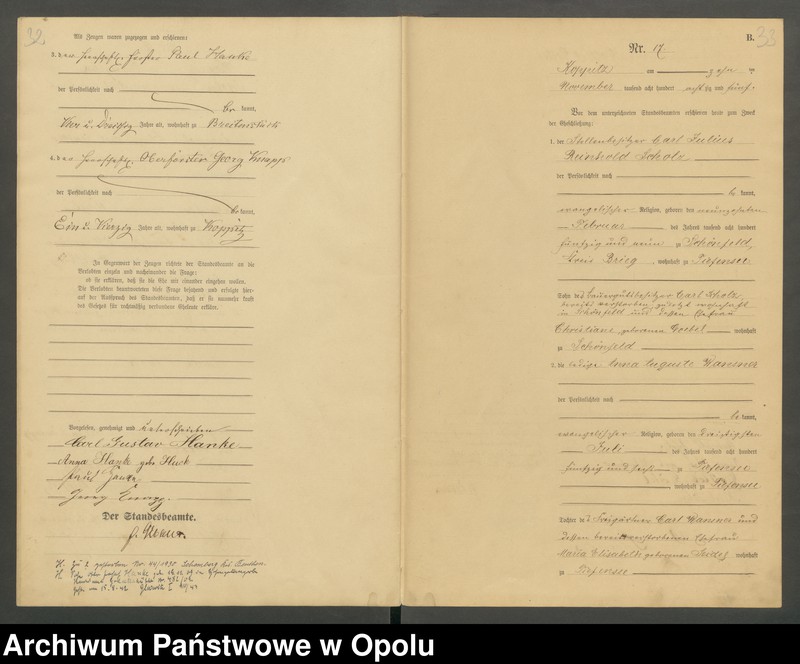 Obraz 19 z jednostki "Heiraths-Haupt-Register Standesamts Koppitz pro 1885"