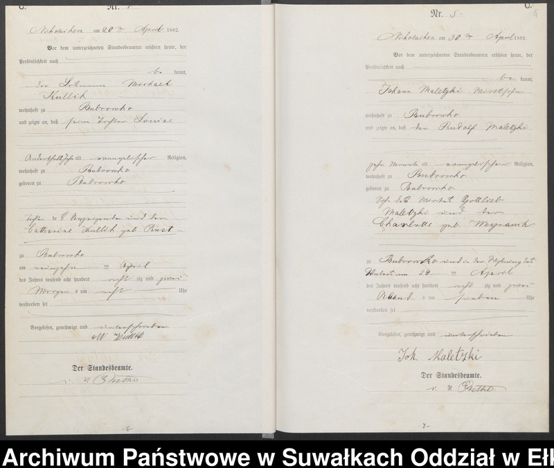 image.from.unit.number "Sterbe-Haupt-Register des Königlich Preussischen Standes-Amtes Forstrevier Nicolaiken Kreis Sensburg für das Jahr 1882[do 1884]"