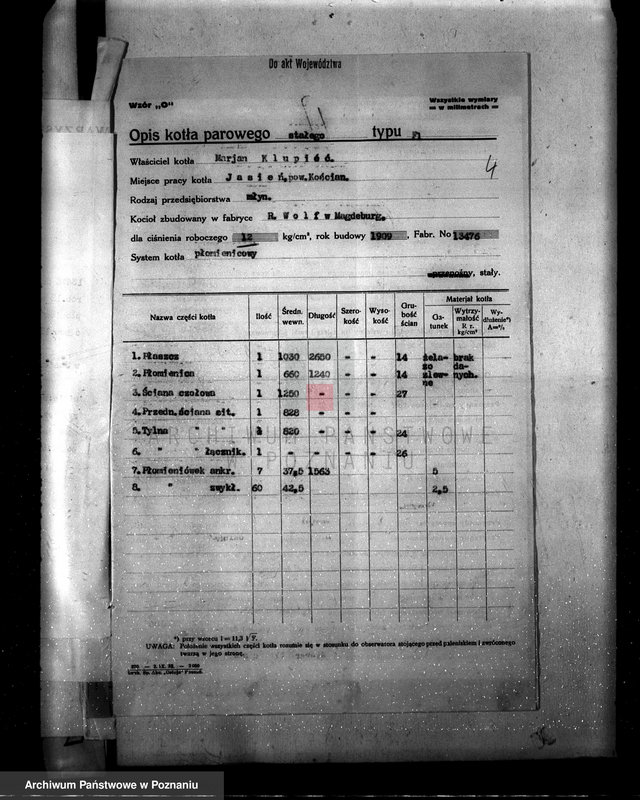 Obraz 7 z jednostki "Młyn parowy w Jasieniu pow. kościański własność M. Klupiec nr woj. kotła 3660"