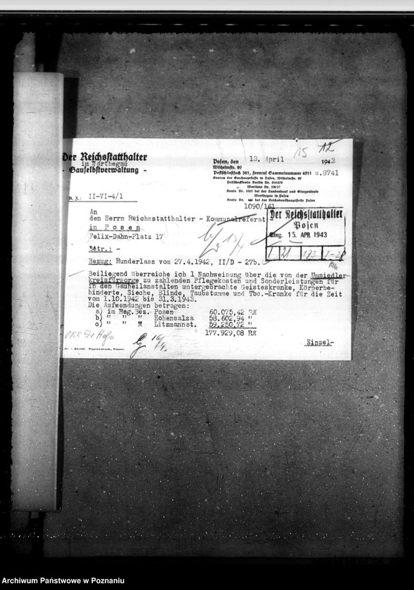 Obraz 19 z jednostki "Pflegekosten und Sonderleistungen für in den Gauheilanstalten untergebrachte Geisteskranke usw.aus der Umsiedlerkreisfürsorge"