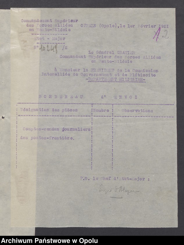 Obraz 4 z jednostki "Sorties /Korespondencja własna wychodząca - pisma, zarządzenia/ 1.02.1921 - 14.04.1921"