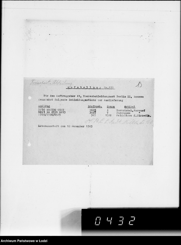 Obraz 17 z jednostki "Aufstellungen. Es kommen demnächst folgende Bekleidungsstücke zur Auslieferung"