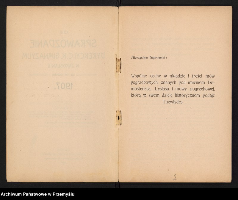 image.from.unit.number "XXIII Sprawozdanie Dyrekcji C.k. Gimnazjum w Jarosławiu za rok szkolny 1907"