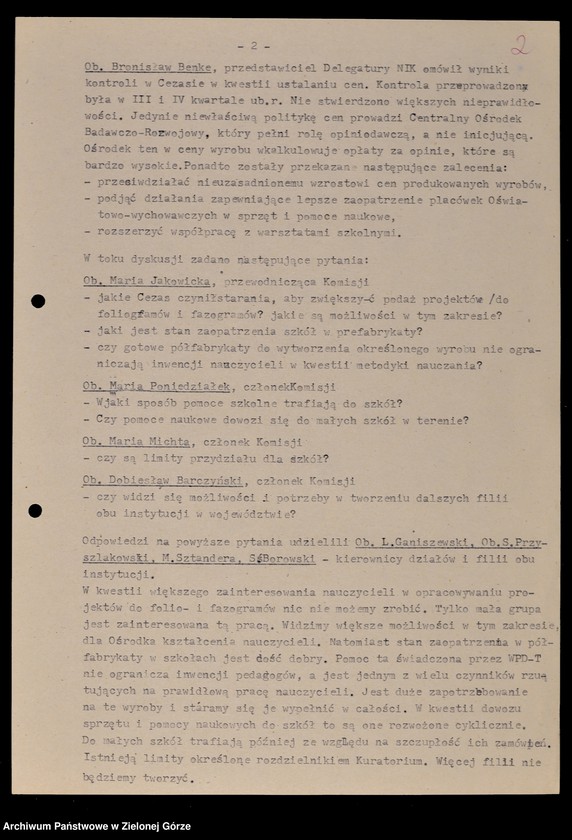 image.from.unit.number "Protokóły z posiedzeń Komisji Wychowania i Oświaty Wojewódzkiej Rady Narodowej w Zielonej Górze; Nr 1 - 2; 1 - 2"