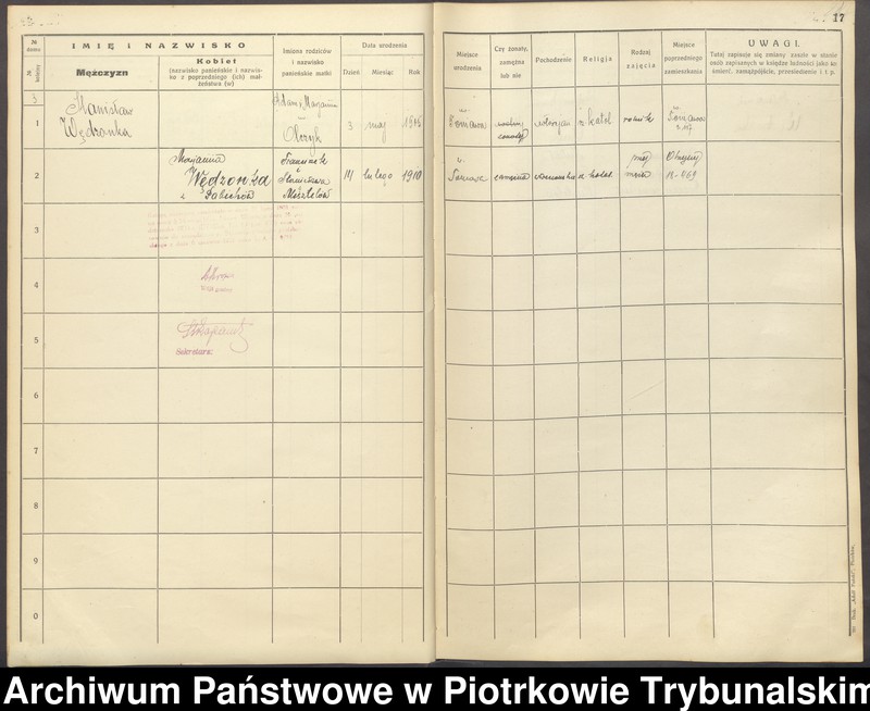 Obraz 17 z jednostki "[Księga ludności stałej gminy Ręczno] wieś i kolonia Tomawa"