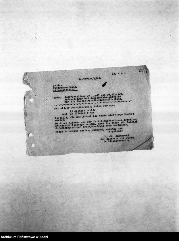 Obraz 17 z jednostki "Textil-Fabrikations-Abteilung [Produkcja i zapotrzebowanie materiałów dla resortu pracy]"