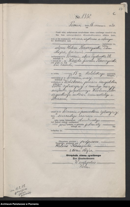 Obraz 19 z jednostki "Księga miejscowa zgonów tom III [Rejestr główny zgonów]"