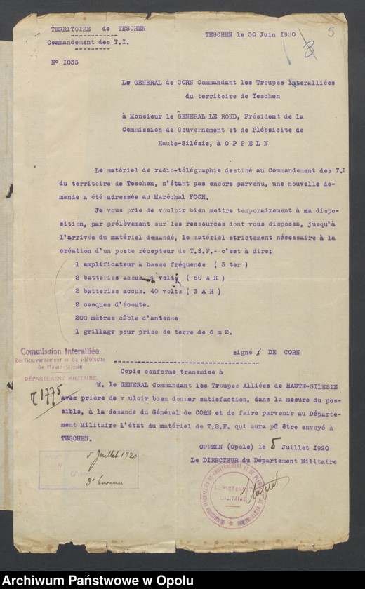 Obraz 6 z jednostki "Entress /Korespondencja wpływająca pochodząca od władz wyższych i jednostek podległych - pisma, zarządzenia/ 30.06.-29.10.1920"