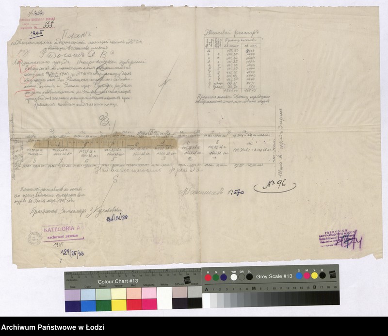 Obraz 1 z jednostki "Планъ обозначенной полицейскимъ № 2а и входящей въ составъ имѣнiя Радогощъ А В Лодзинскаго уѣзда Петроковской губернiи. Показана на настоящимъ планѣ недвижимость по акту съ 28 Iюня / 9 Iюля 1901 года за № 3190 совершенному у дѣлъ Лодзинскаго нотариуса Яна Камоцкаго, составляла собственность Готлиба и Эмилiи супругов Вагнеръ; разделъ на этой недвижимости на 9 строительныхъ плацевъ произведенъ согласно нотариальнымъ актамъ преобрѣшенiя каждаго отдѣльнаго плаца"