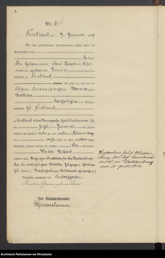 image.from.unit.number "Księga urodzeń USC Mieroszów (Friedland) 1899"