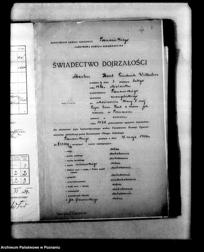 Obraz 10 z jednostki "Protokoły z egzaminów dojrzałości dla eksternistów abiturientów, prywatnego gimnazjum koedukacyjnego z niemieckim językiem nauczania imienia Schillera w Poznaniu"