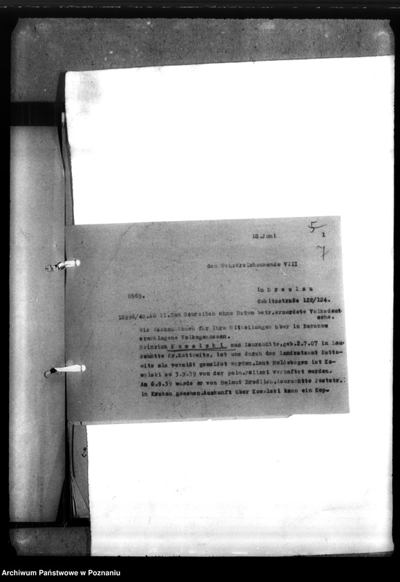 Obraz 11 z jednostki "Wehrkreiskommander VIII - Breslau, Korespondencja z Werhrkreiskommand VIII we Wrocławiu w sprawie członków "Sonderformatin Ebbinghaus""