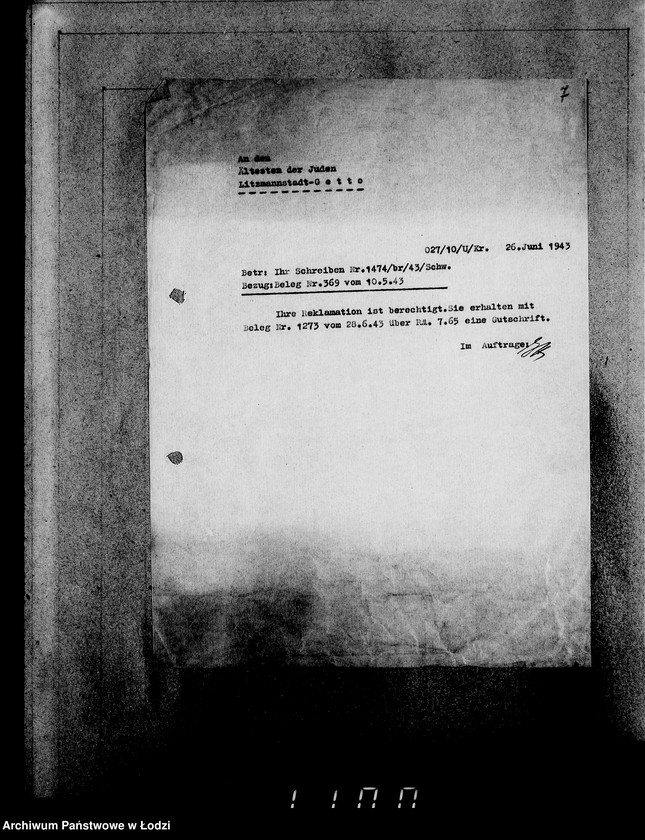 Obraz 11 z jednostki "Korrespondenz mit dem Ältesten der Juden"