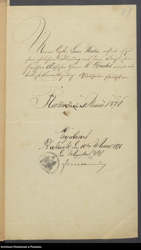 Obraz 10 z jednostki "Die von den Verlobten beigebrachten Urkunden zur Eheschliessung pro 1876"