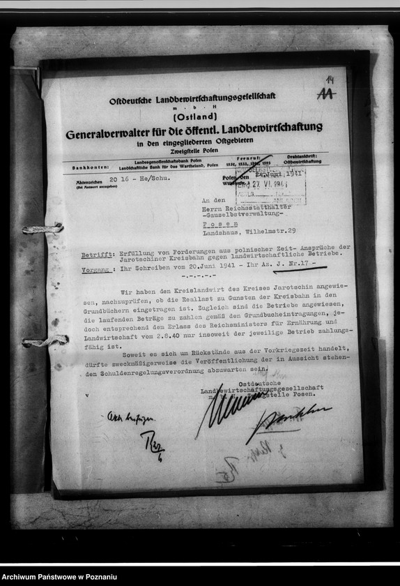 Obraz 19 z jednostki "Forderung gegen Anlieger der Jarotschiner Kreisbahn."