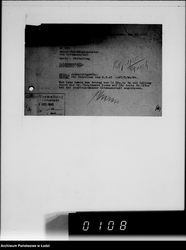 Obraz 5 z jednostki "Sonderkonto 12300. Arbeitsamt Litzmannstadt Judenlager: Löwenstadt- (Amtskommissar Löwenstadt), Hulanki- (Krs.Litzmannstadt), Jendrzejów, Andrzejów, Ostrowo (Krs.L-stadt)."