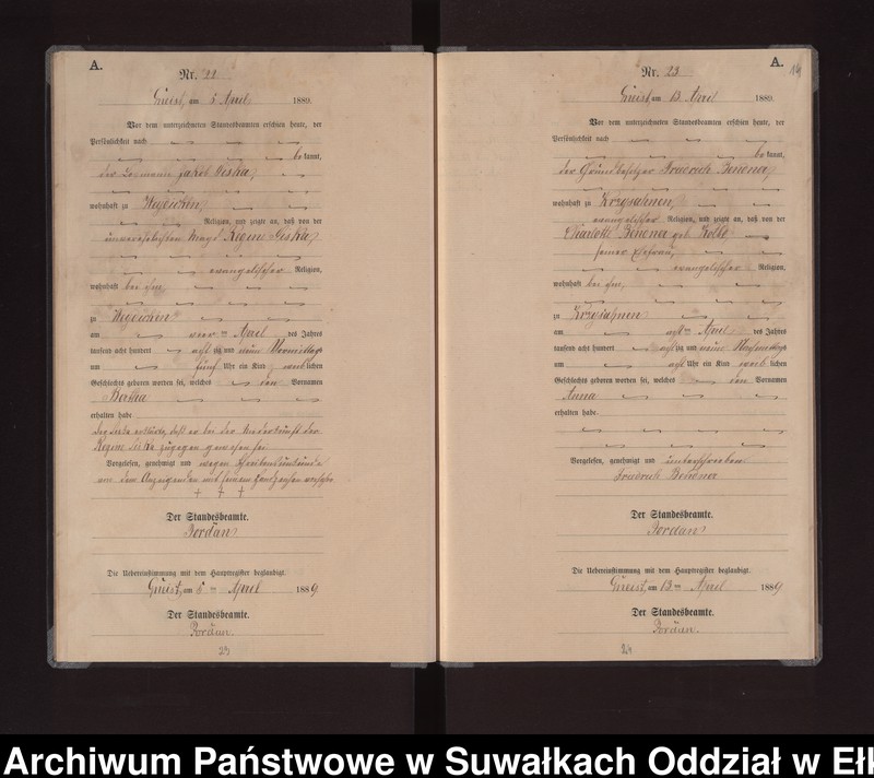 image.from.unit.number "Geburts-Neben-Register des Königlichen Preussischen Standes-Amtes Gneist Kreis Loetzen"