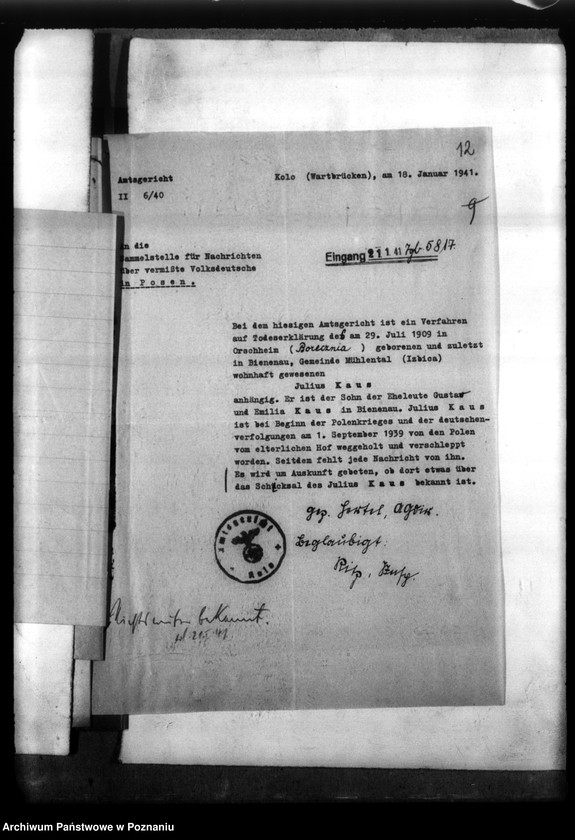 Obraz 16 z jednostki "Julius Kaus aus Mühlental (Izbica), Kreis Warthbrücken (Koło)"