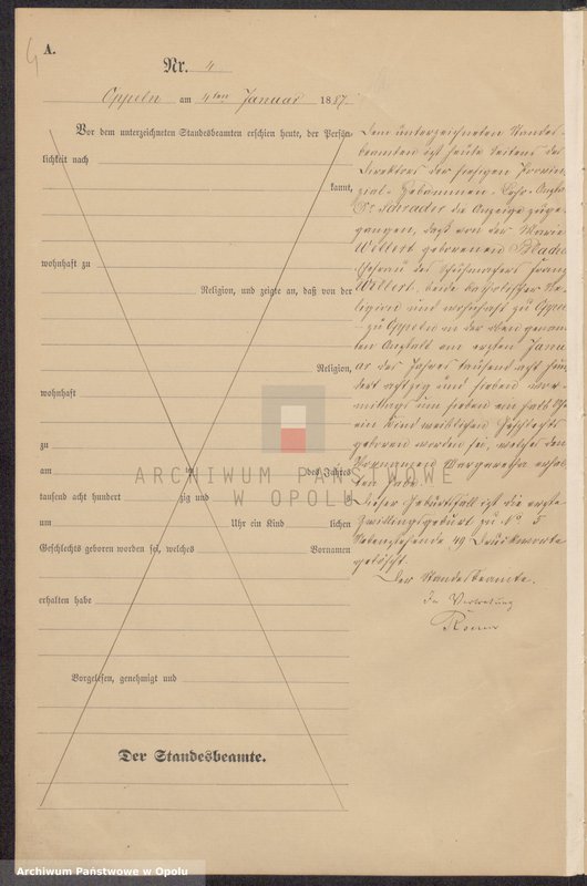 Obraz 8 z jednostki "Urząd Stanu Cywilnego w Opolu 1887 Rejestr Urodzeń Księga Miejscowa Nr 1 do 331"