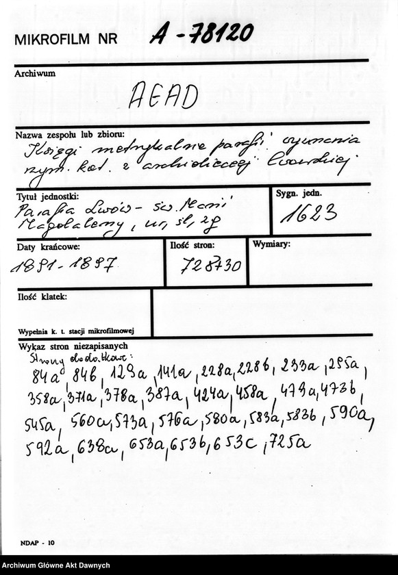 image.from.unit.number "Parafia: Lwów, parafia św. Marii Magdaleny. Dekanat: Lwów. Księga metrykalna urodzeń, ślubów i zgonów dla całej parafii."