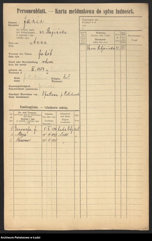 Obraz 5 z jednostki "[Spis ludności Łodzi] Janic - Janiszczak"