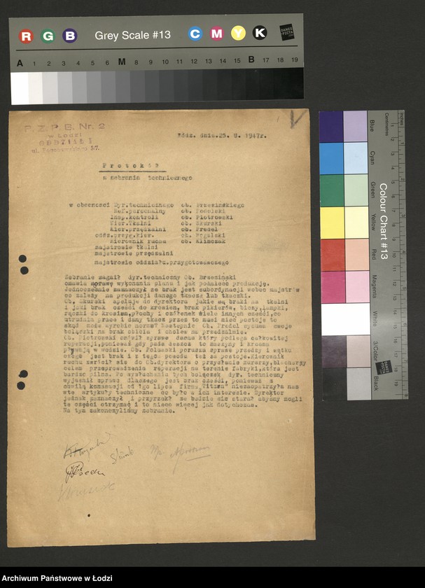 Obraz 2 z jednostki "Państwowe Zakłady Przemysłu Bawełnianego nr 2; protokoły z narad technicznych, raporty dzienne z wykonania produkcji, [meldunki o zarobkach]"