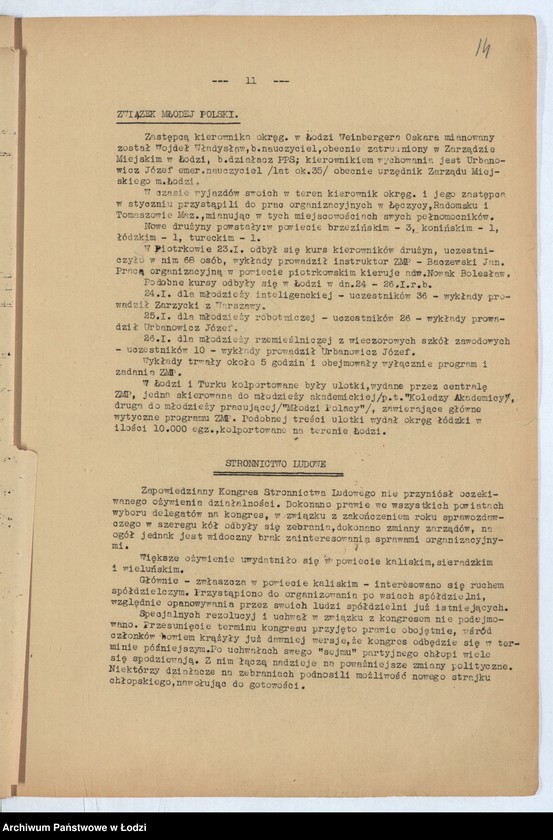 Obraz 17 z jednostki "[Sprawozdania miesięczne wojewody z ruchu zawodowego, społecznego i narodowościowego]"