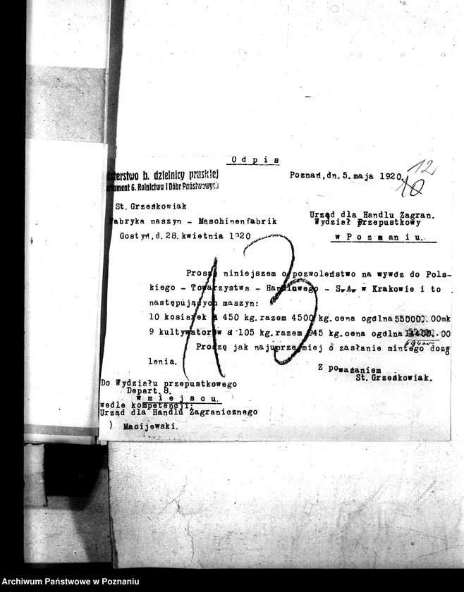 Obraz 17 z jednostki "Przepustki, wywóz maszyn rolniczych - ogólne"