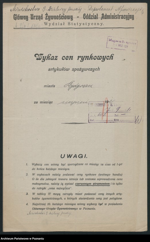 Obraz 7 z jednostki "[Wykazy cen rynkowych na artykuły spożywcze w poszczególnych miastach Województwa Pomorskiego za miesiąc sierpień 1921 roku]"