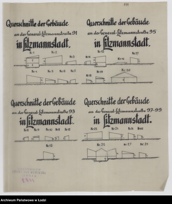 Obraz 1 z jednostki "Querschnitte der Gebäude an der General Litzmannstraße 91/93/95/97-99"