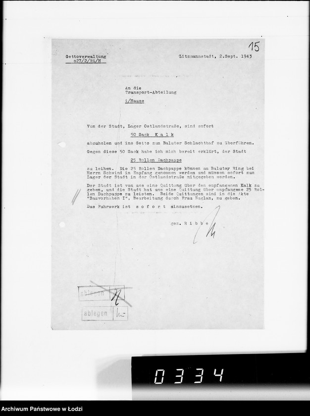 Obraz 19 z jednostki "Fa.Kliemisch.Werkhalle & Baluter-Schlahthof [rachunki za dostawy towarów dla Getta]"