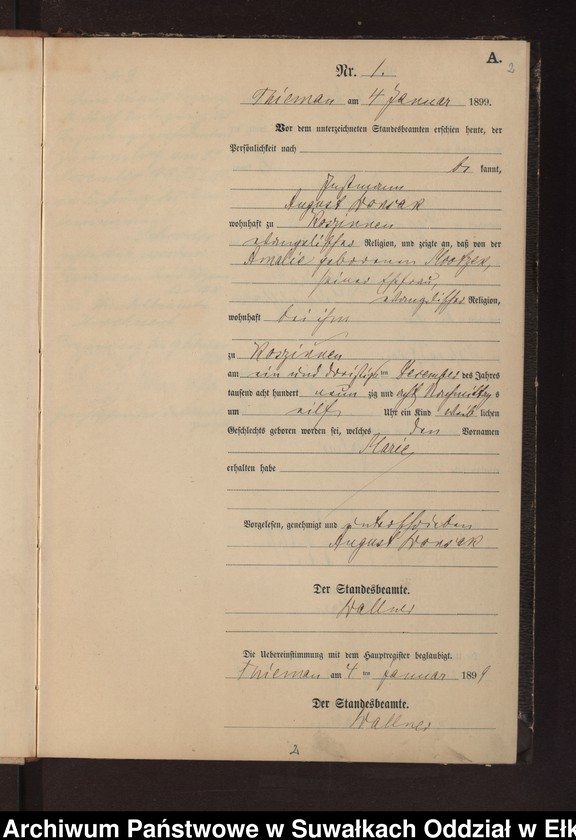 image.from.unit.number "Geburts-Neben-Register des Preussischen Standes-Amtes Rydzewen Kreis Loetzen"