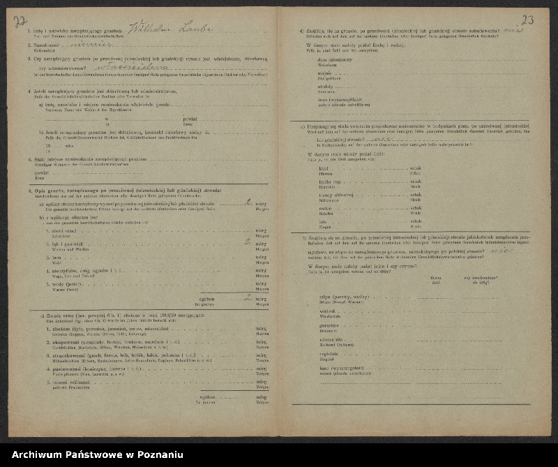 Obraz 19 z jednostki "[Kwestionariusze dotyczące stwierdzenia gruntów znajdujących się po niemieckiej stronie pogranicza a zarządzanych przez zamieszkałych po stronie polskiej] powiat leszczyński"