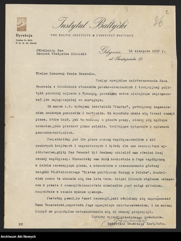 image.from.unit.number ""Kurier Warszawski". Przesłanie prośby Instytutu Bałtyckiego o recenzję dla pisma "Jantar"."