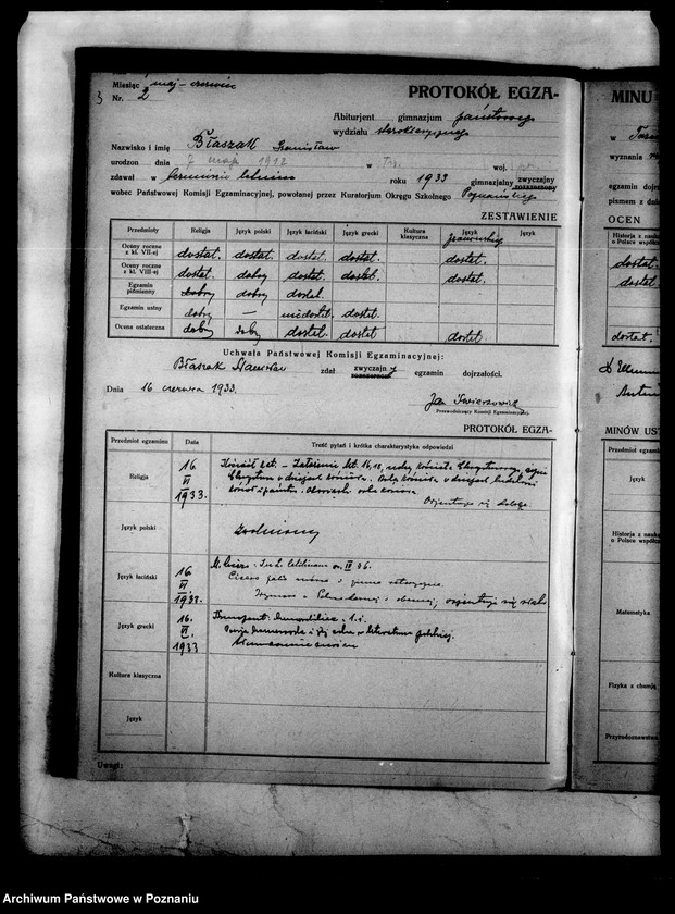 Obraz 6 z jednostki "Protokoły egzaminu dojrzałości Państwowego Gimnazjum Klasycznego- Trzemeszno"