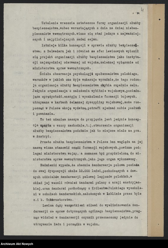 Obraz 6 z jednostki "Materiały dotyczące organizacji służby bezpieczeństwa (głównie Biura Wywiadowczego i żandarmerii) oraz memoriały i uwagi brytyjskiej misji policyjnej w sprawie reorganizacji polskiej"