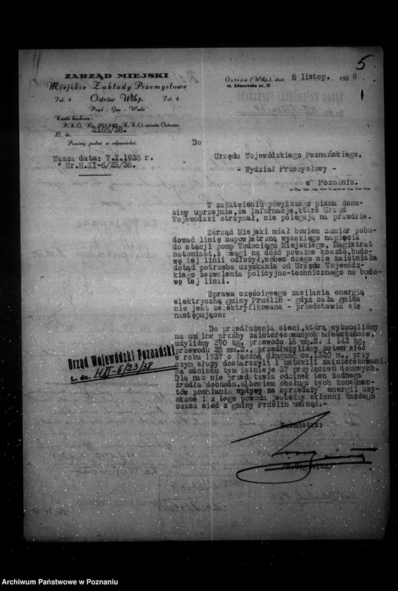 Obraz 9 z jednostki "/Pozwolenie policyjno-techniczne dla Elektrowni w Ostrowie na uruchomienie zakładu elektrycznego w Prześlinie/"