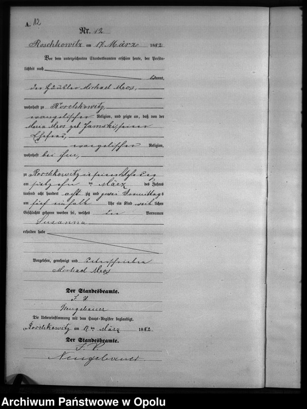 image.from.unit.number "Geburts-Neben-Register Standesamts Roschkowitz pro 1882"