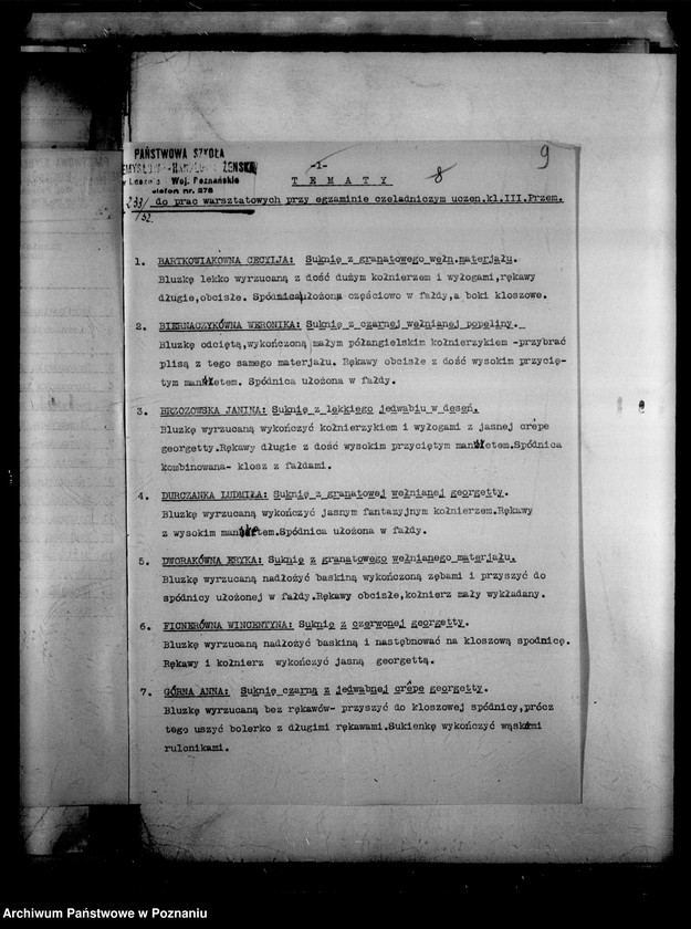 Obraz 12 z jednostki "Państwowa Szkoła Przemysłowo Handlowa Żeńska- Leszno [protokół z egzaminu końcowego]"