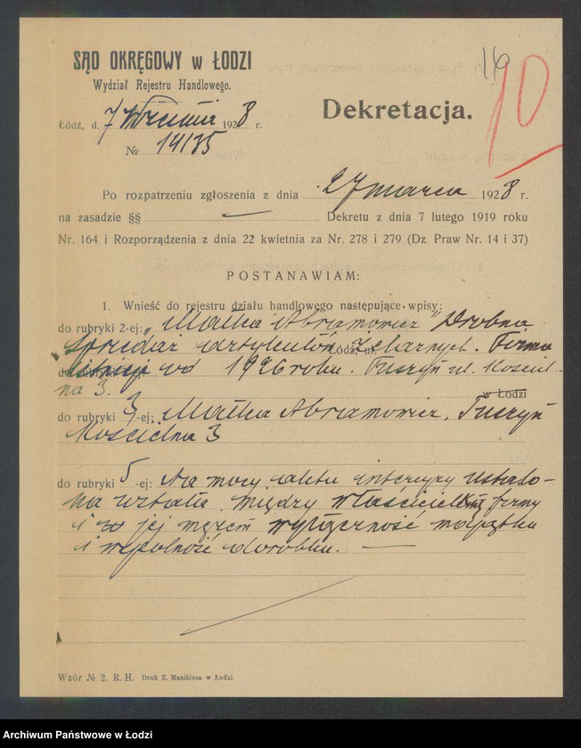 Obraz 18 z jednostki "Małka Abramowicz- drobna sprzedaż artykułów żelaznych w Tuszynie"