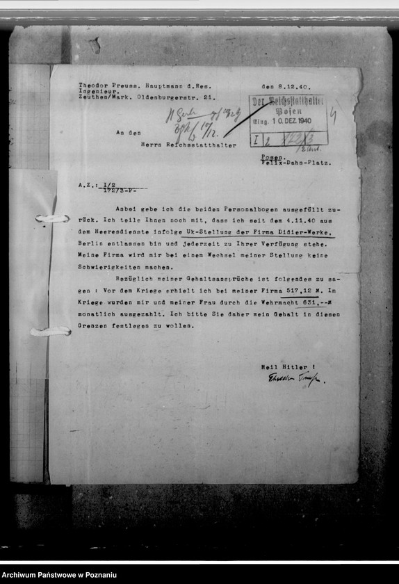 Obraz 8 z jednostki "Bewerbung des Ing. Theodor Preuss - urzędnik"