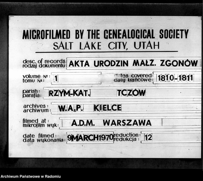 image.from.unit.number "Księga urzędnika stanu cywilnego parafii Tczów do wpisania wszelkich aktów na lata 1810 i 1811"