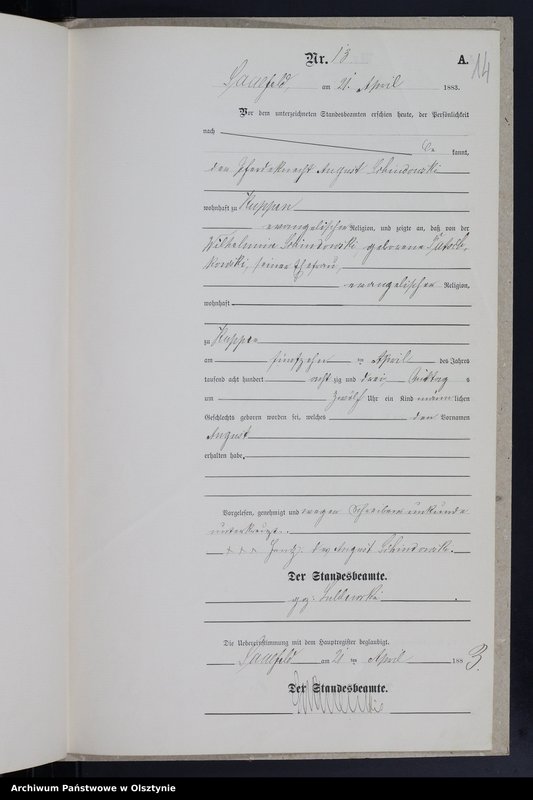 image.from.unit.number "Geburts-Neben-Register Nr 1 - 20 /Fragment księgi/"